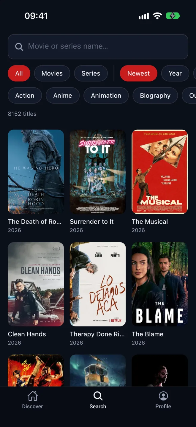 Search with genre, year and rating filters